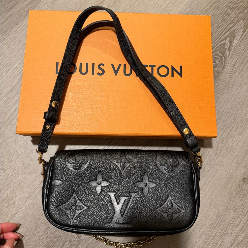 Louis Vuitton Black Embossed Monogram Shoulder Bag with Gold Hardware - Picture 2 of 7
